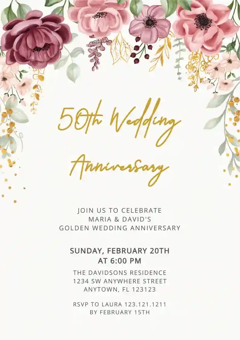 Einladungen Zum Hochzeitstag - Kastanienbraune Und Goldene Blume