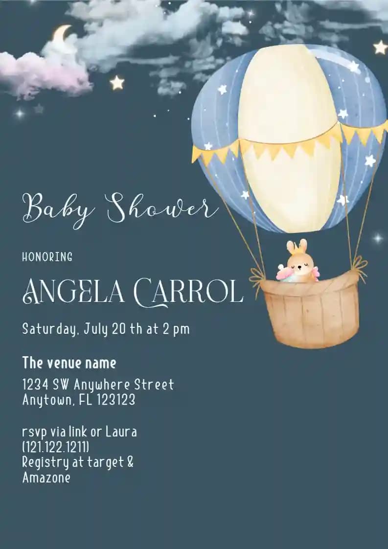 Baby Shower Invitations - Rabbit On The Sky