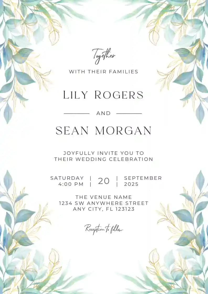 Wedding Invitations - Gold Eucalyptus Frame
