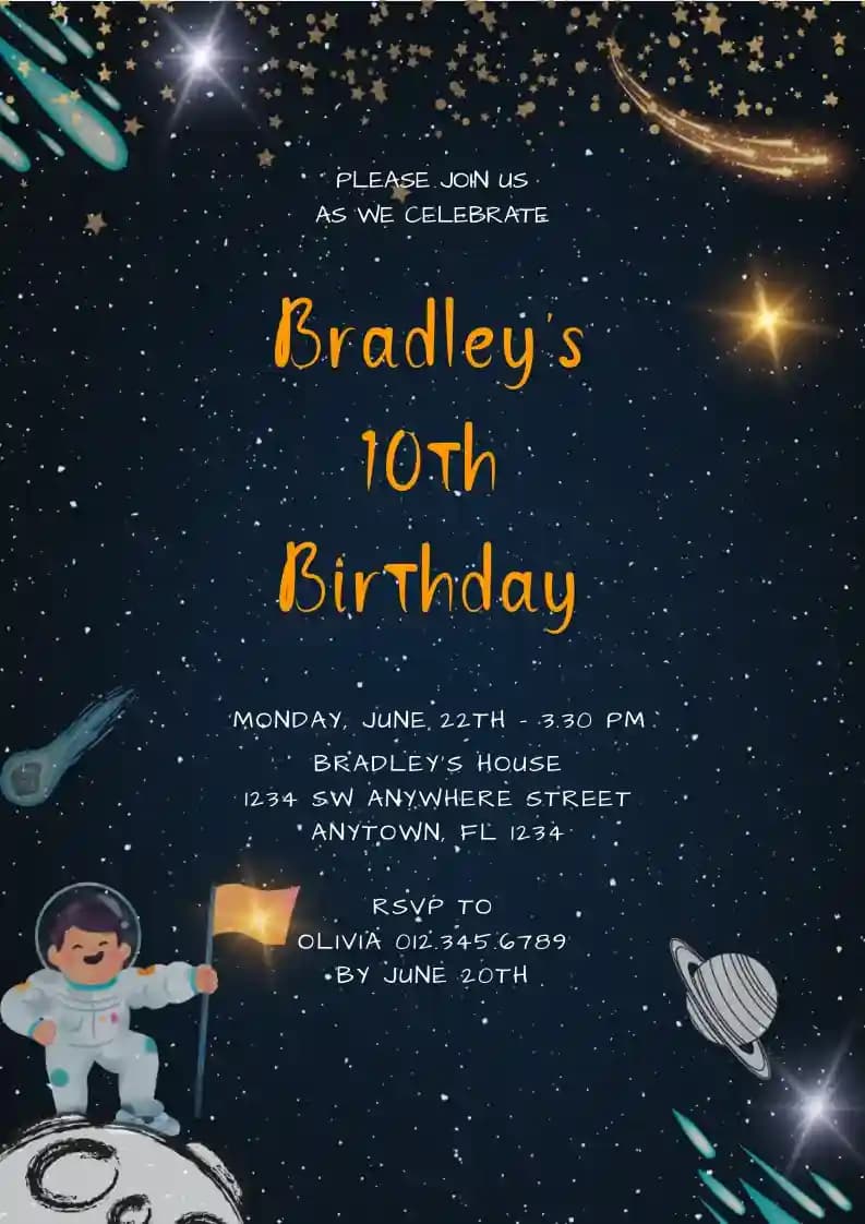 Invitations D'anniversaire Pour Enfants - Aquarelle Espace Extra-atmosphérique