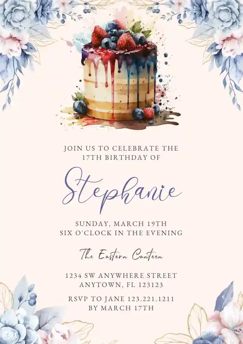 Teens Birthday Invitations - Fruit Cake