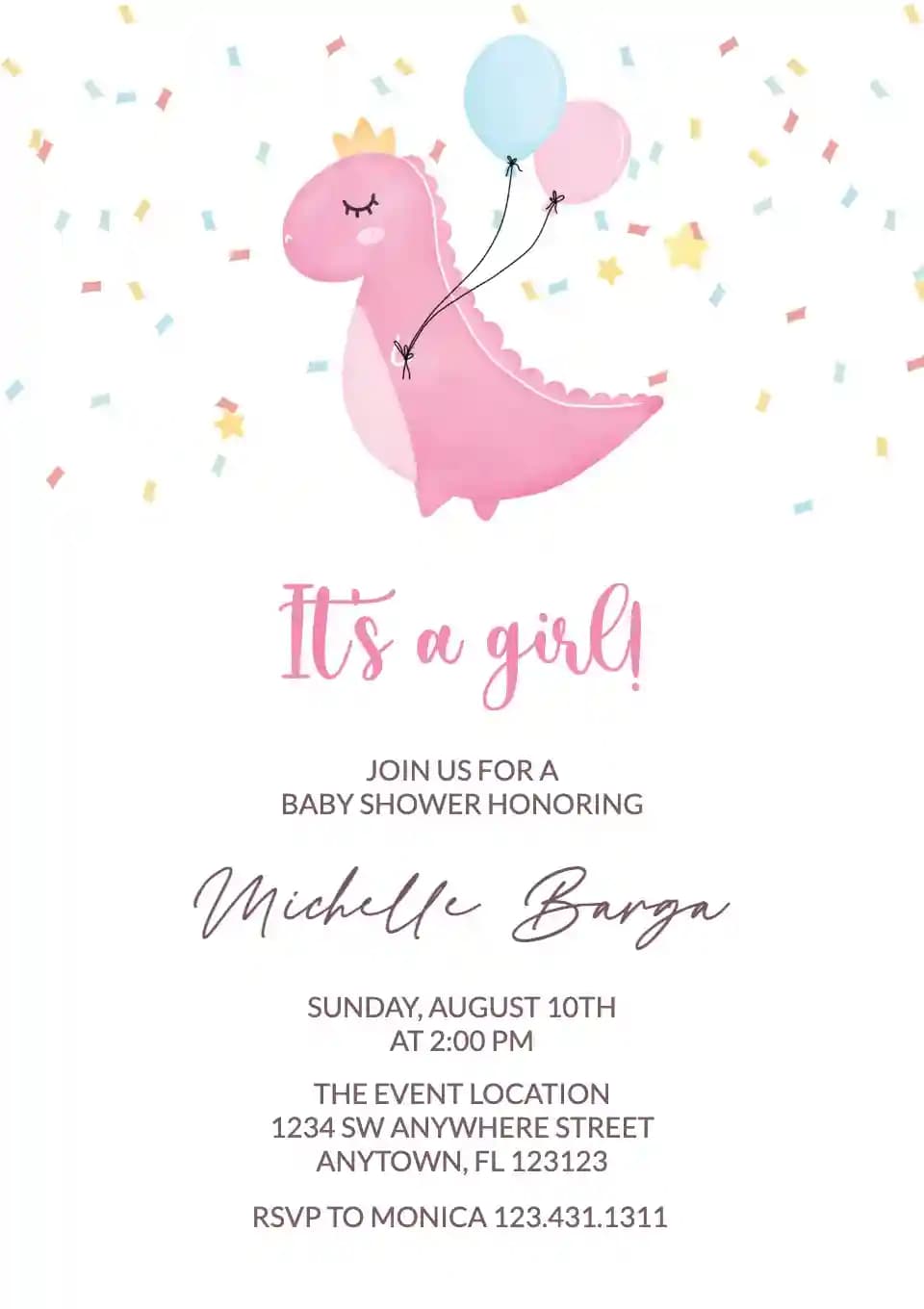 Invitații Pentru Baby Shower - Dinozaur Cu Balon
