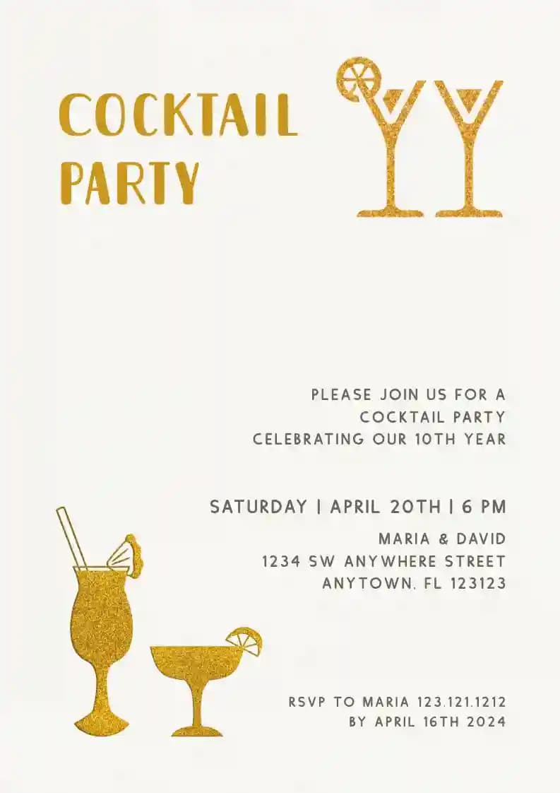 Invitasjoner Til Cocktailfest - Gull Glitter Cocktail