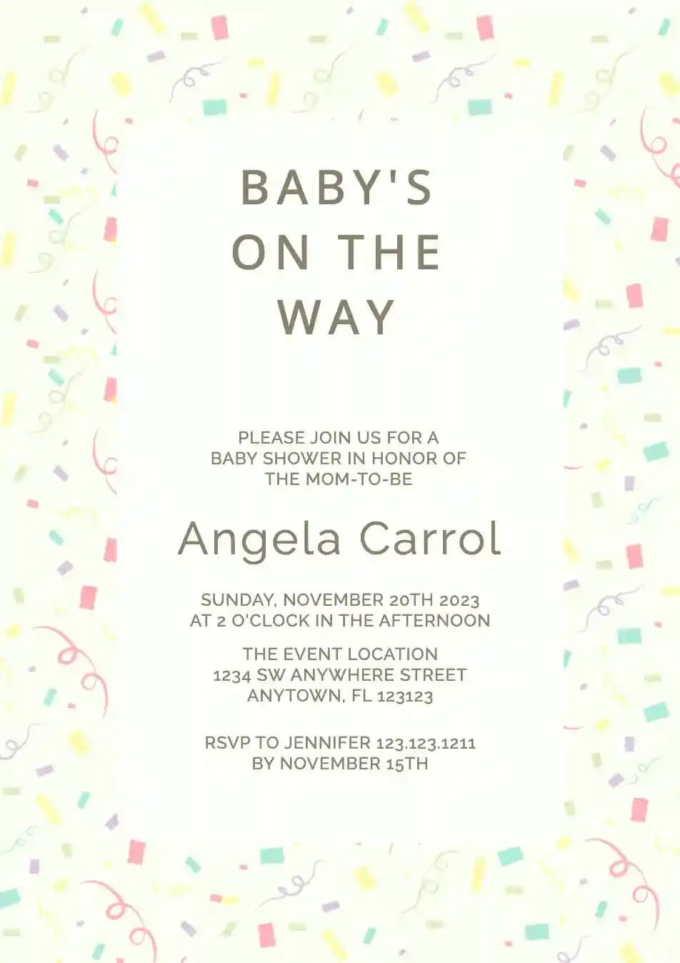 Invitații Pentru Baby Shower - Confetti Acuarela