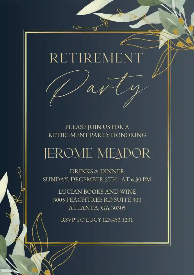 Invitaciones De Jubilación Y Despedida - Marco De Pan De Oro