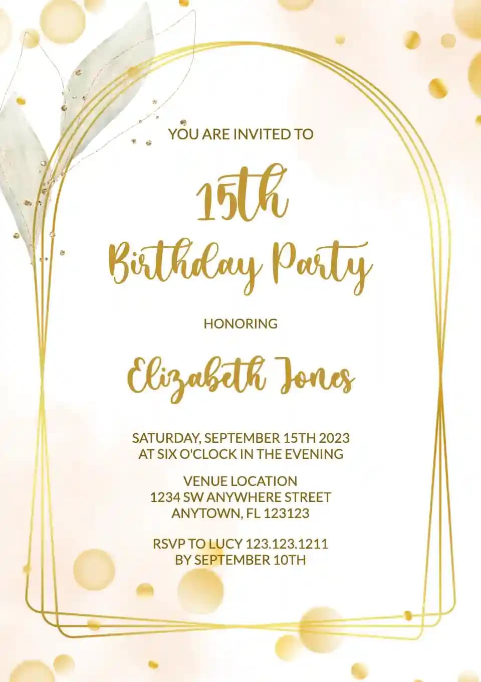 Teenage Birthday Invitations - Half Rounded Gold Frame