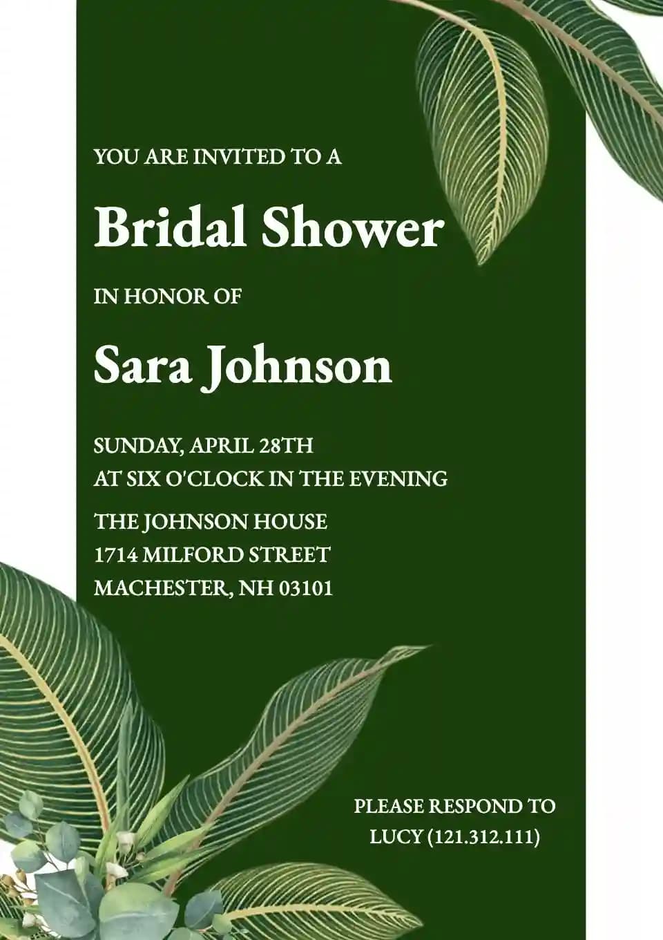 Invitations De Bridal Shower - Feuille Verte