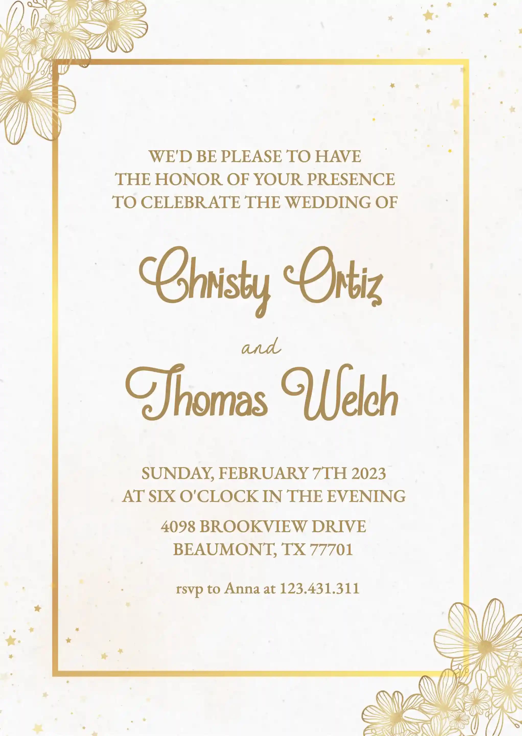 Wedding Invitations - Gold Floral
