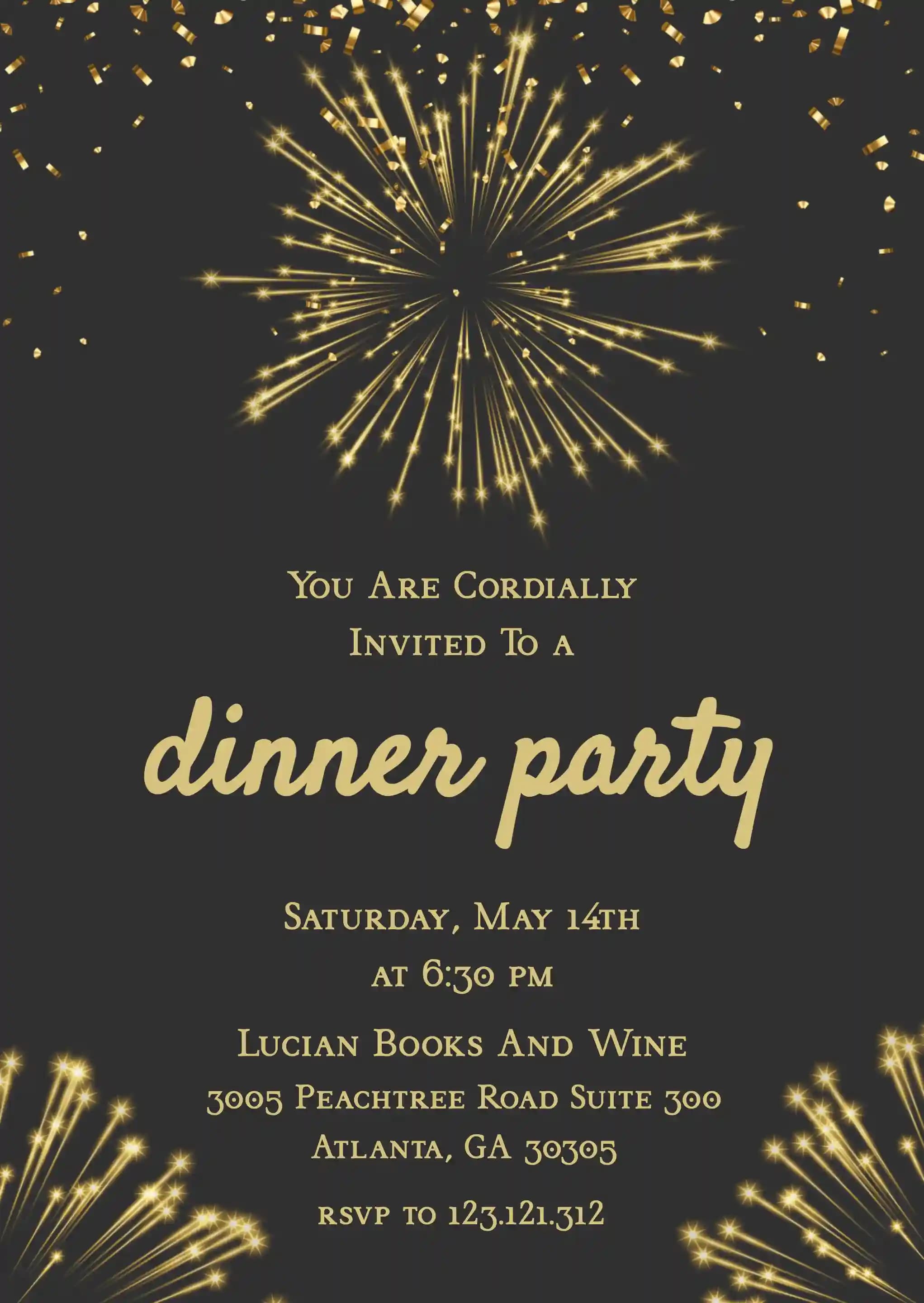 Dinner Party Invitations - Gold Firework