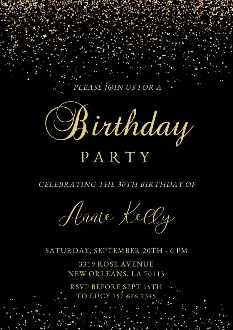 Adults Birthday Invitations - Gold Glitter