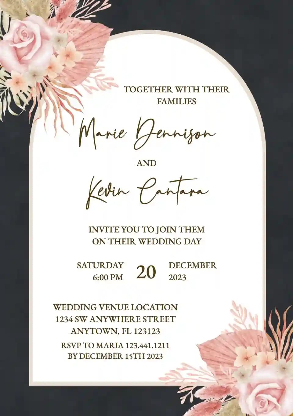 Invitations De Mariage - Cadre D'arche De Fleurs Séchées Tropicales