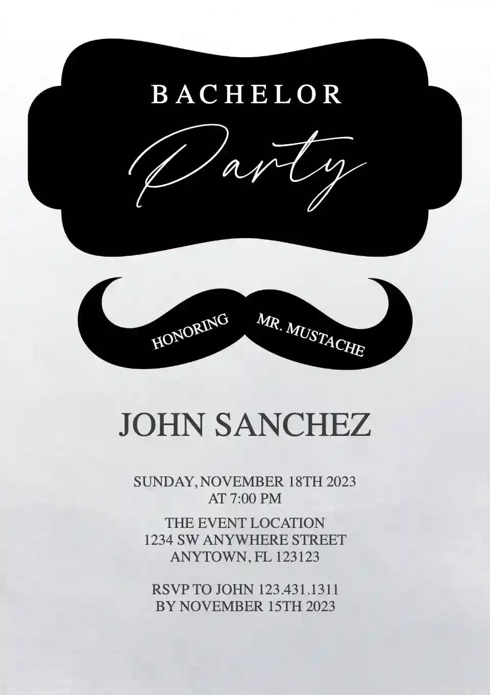 Bachelor Party Invitations - Mr. Mustache