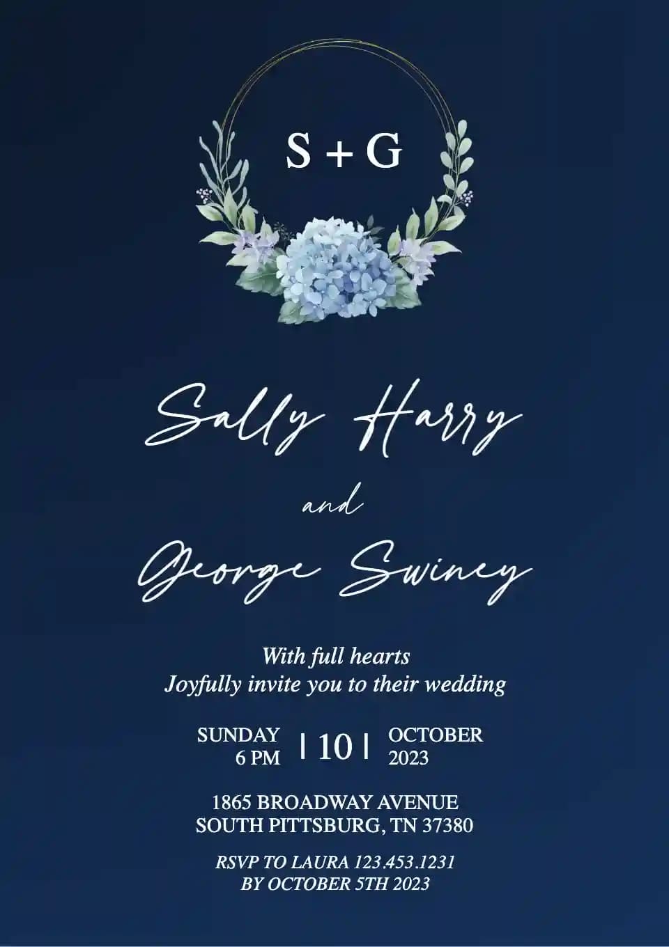 Wedding Invitations - Round Hydrangea Flower Frame