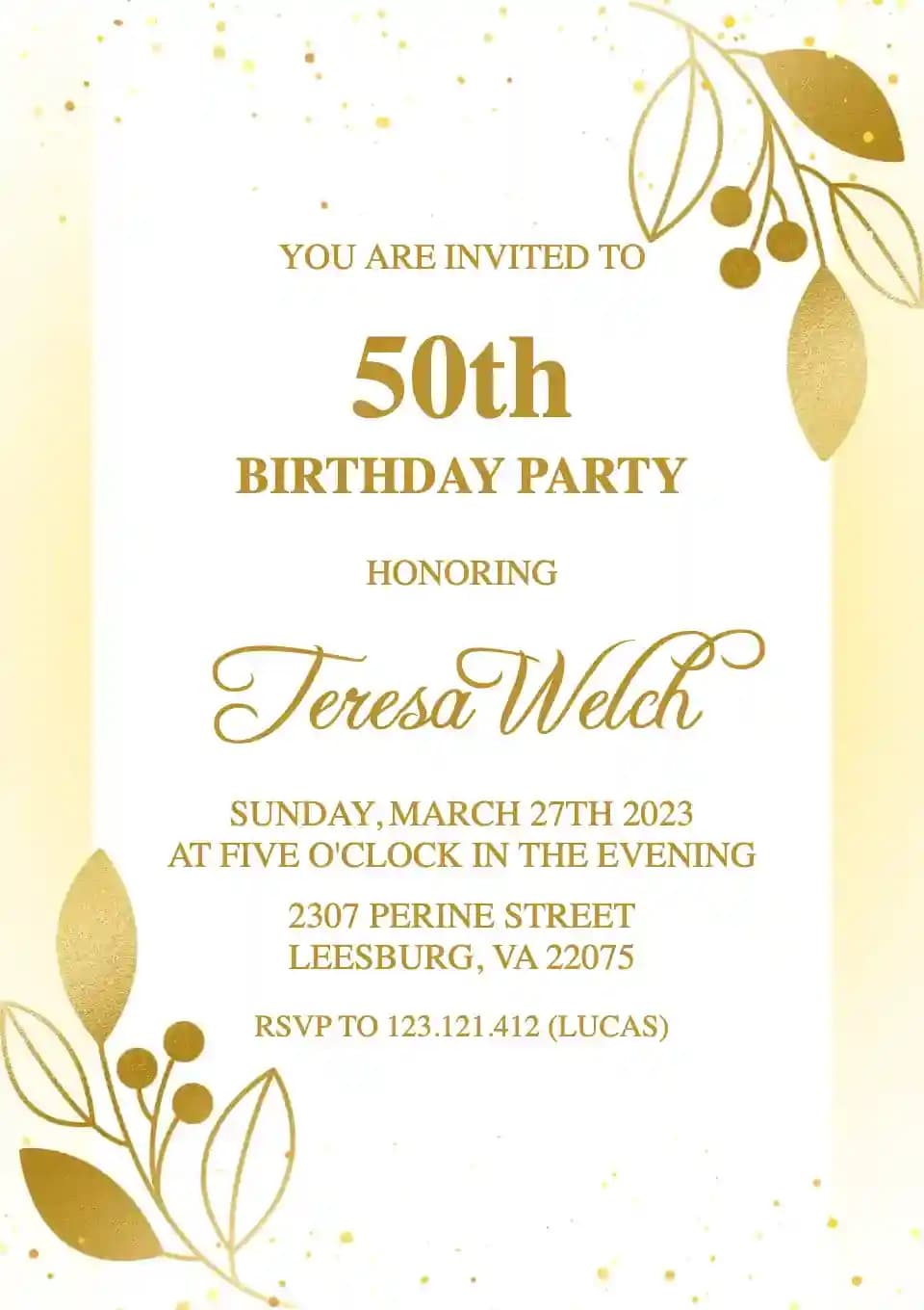 Invitaciones De Cumpleaños Para Adultos - Hojas De Oro