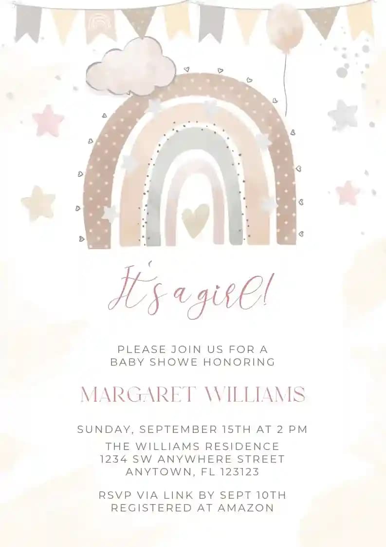 Baby Shower Invitations - Baby Girl - Rainbow