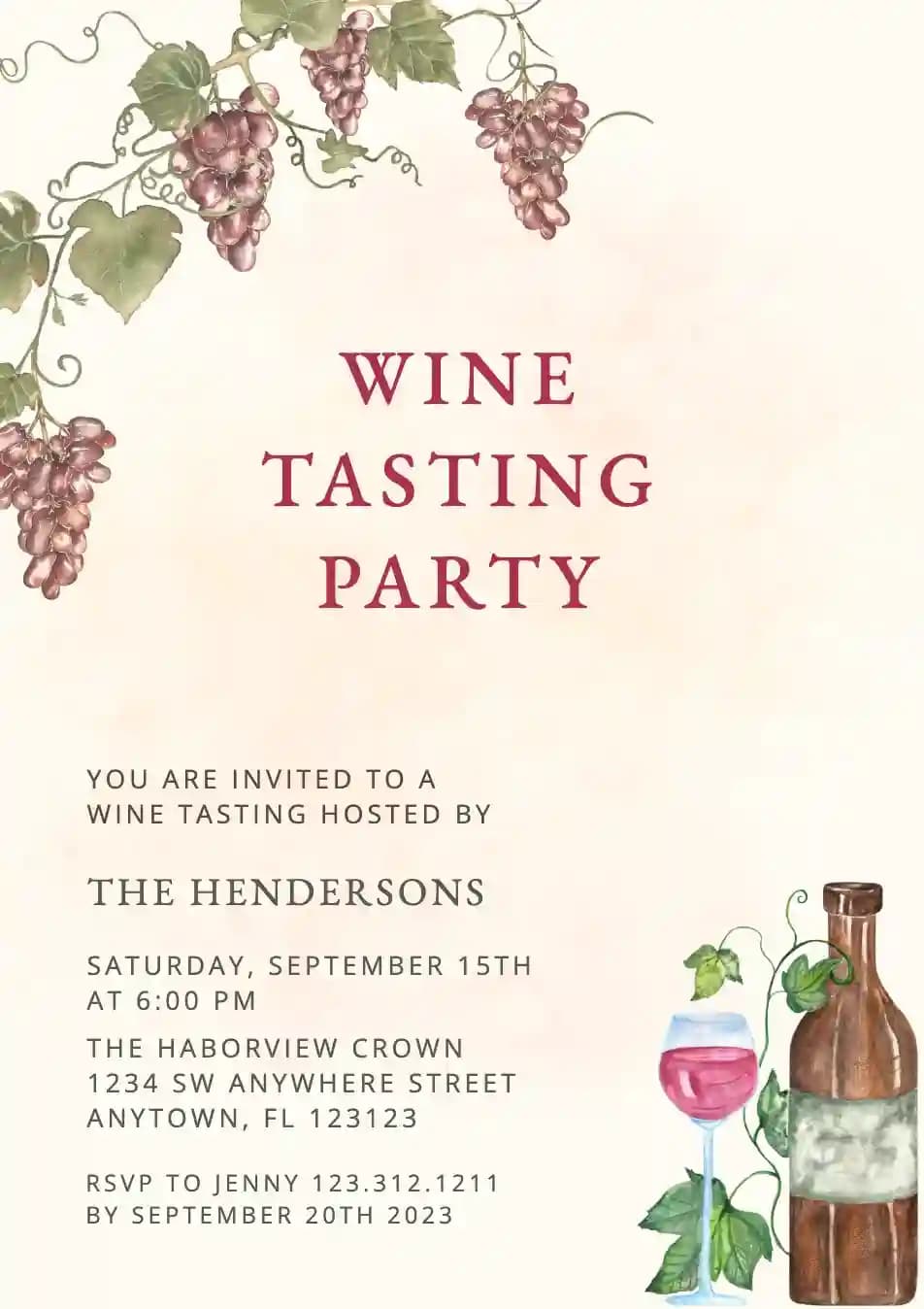 Invitaciones Para Cenas - Vino Y Cena