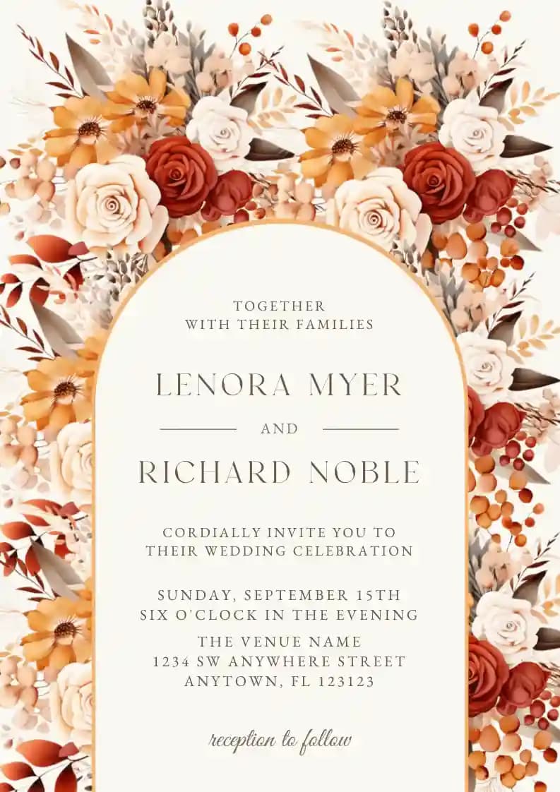Invitaciones De Boda - Arco Floral De Otoño