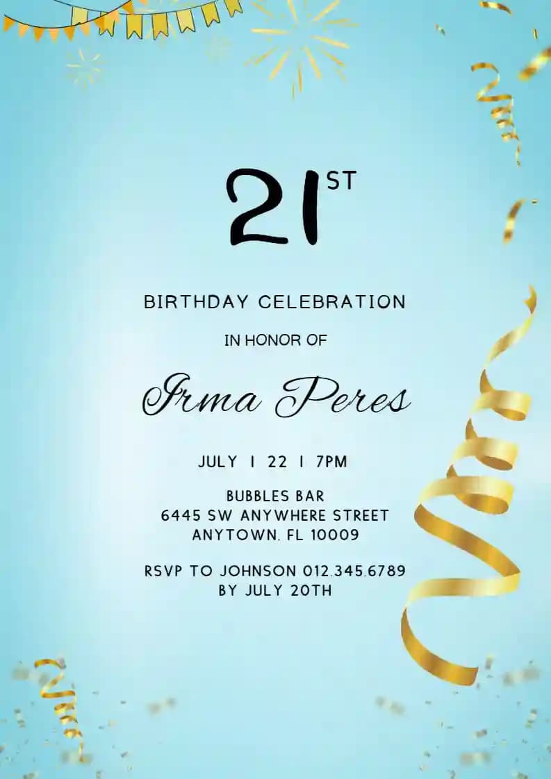 Invitaciones De Cumpleaños Para Adultos - Oropel Confeti Oro