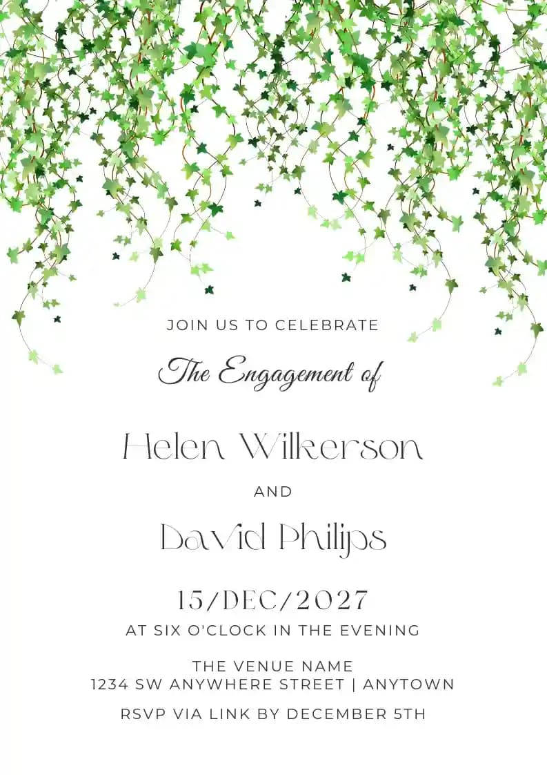 Invitations De Fête De Fiançailles - Modèle De Fiançailles Floral Vert
