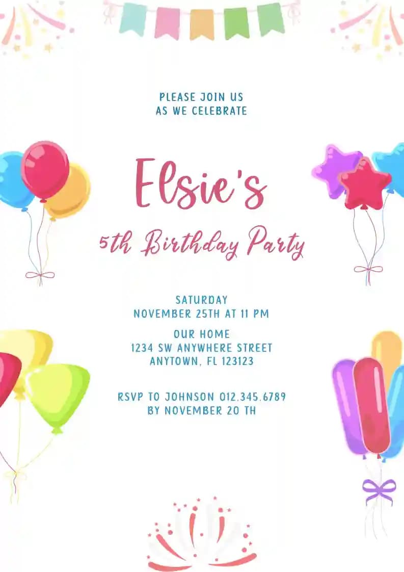 Kids Birthday Invitations - Birthday Balloons