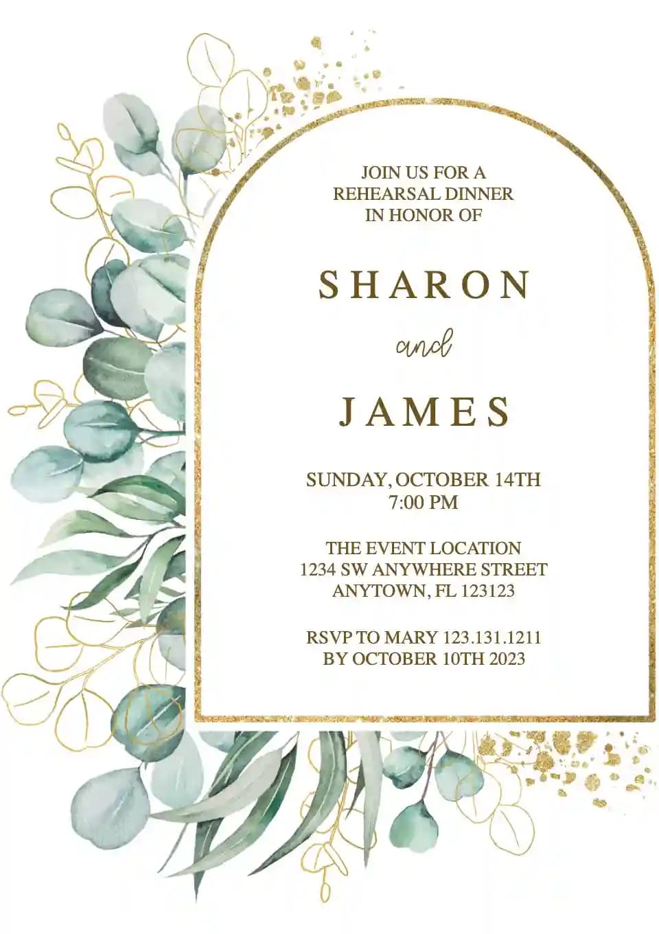 Convites Para Jantar De Ensaio - Arco Moldura Dourada