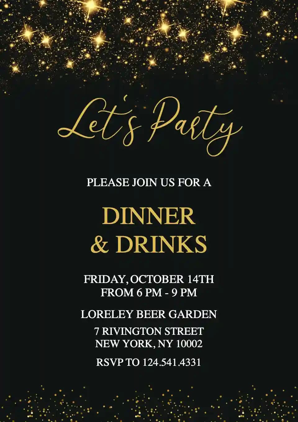 Invitaciones Para Cenas - Brillo Dorado