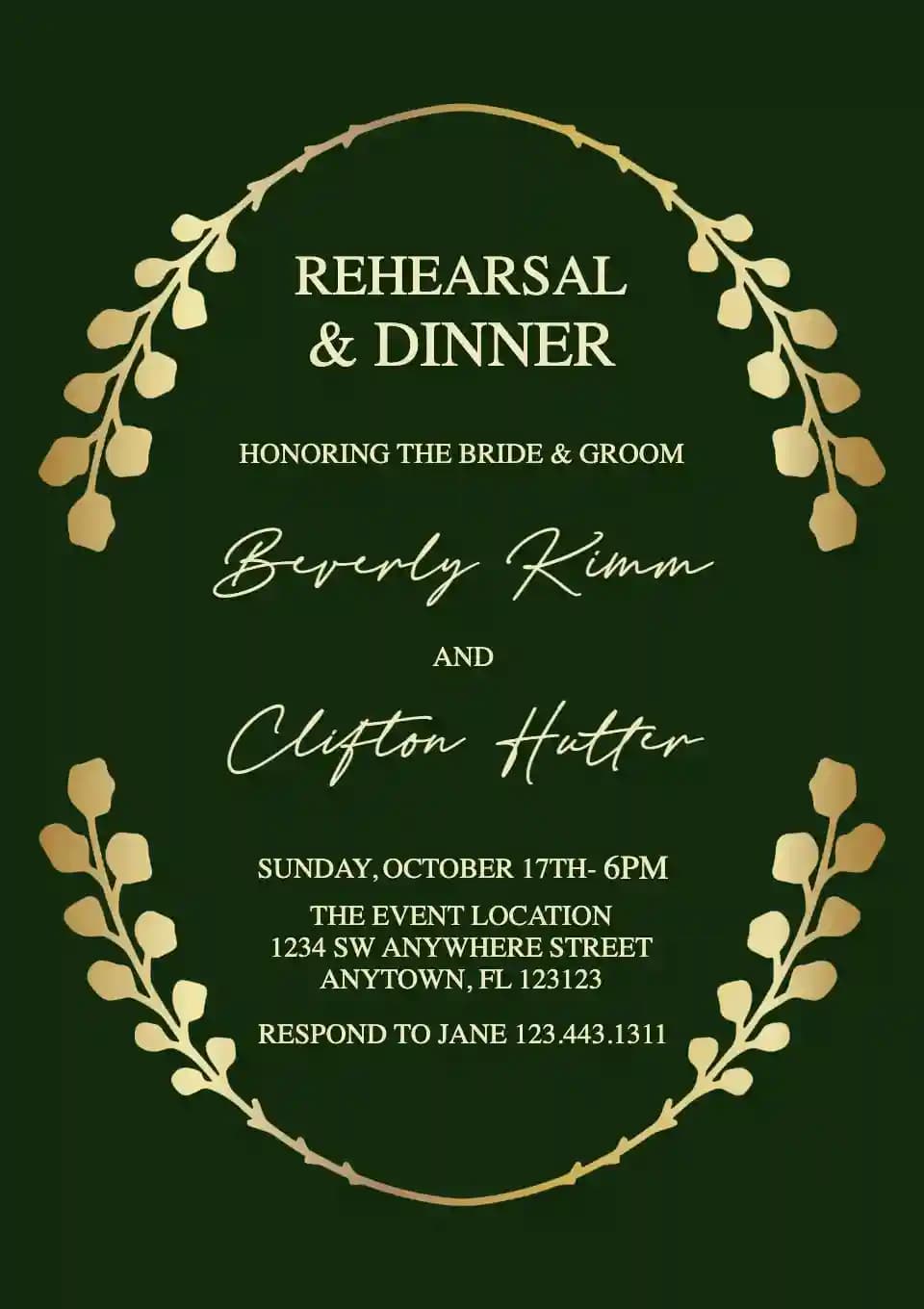 Rehearsal Dinner Invitations - Golden Oval Frame