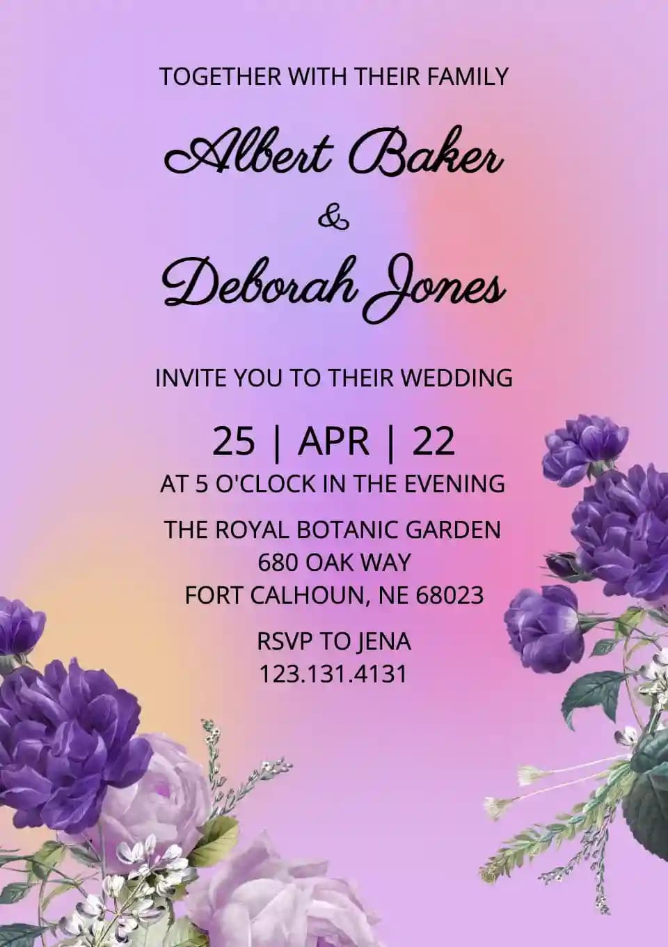 Wedding Invitations - Lavendar Floral Wedding Invitation