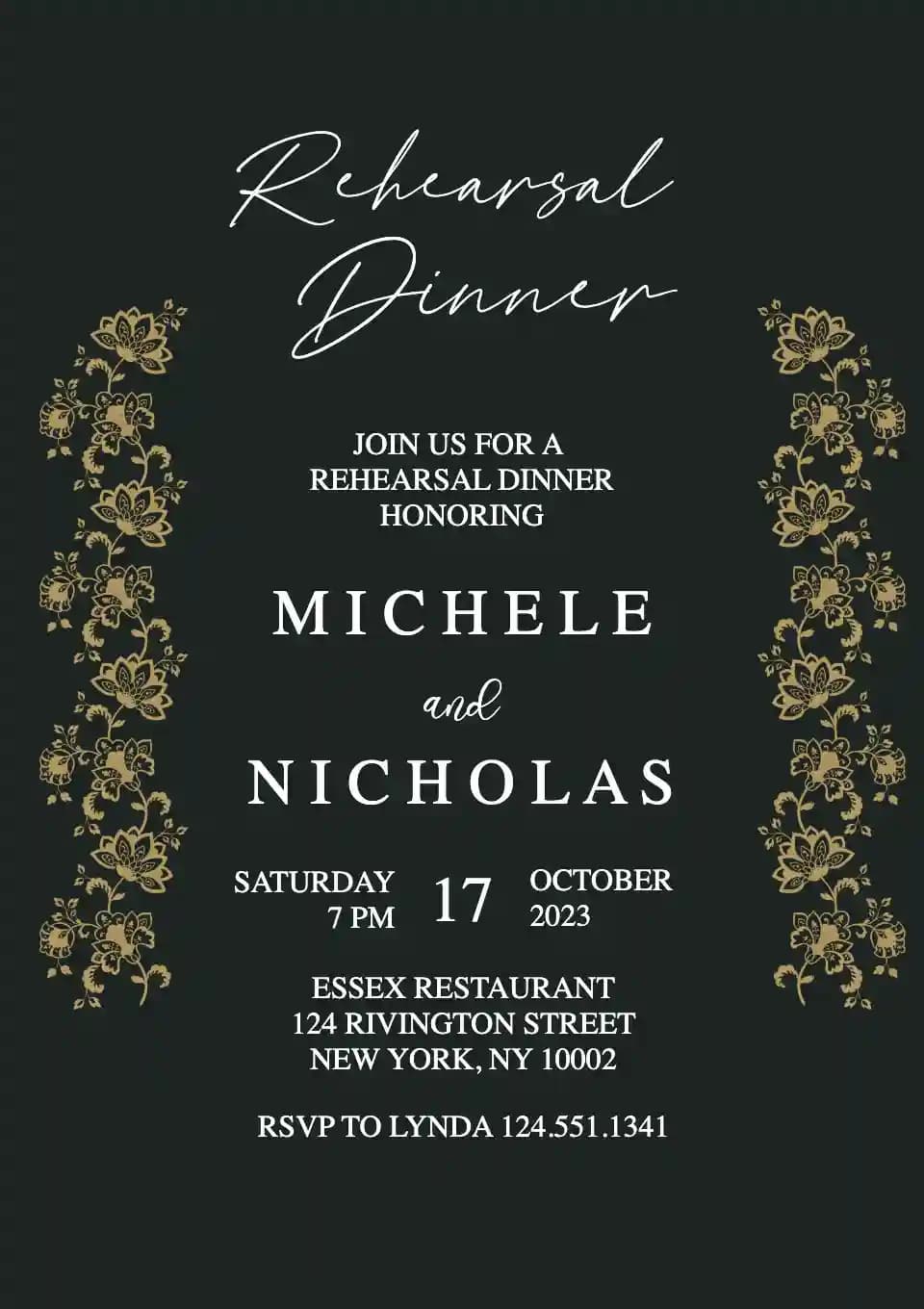Invitations Pour Dîner De Répétition - Fleur D'or