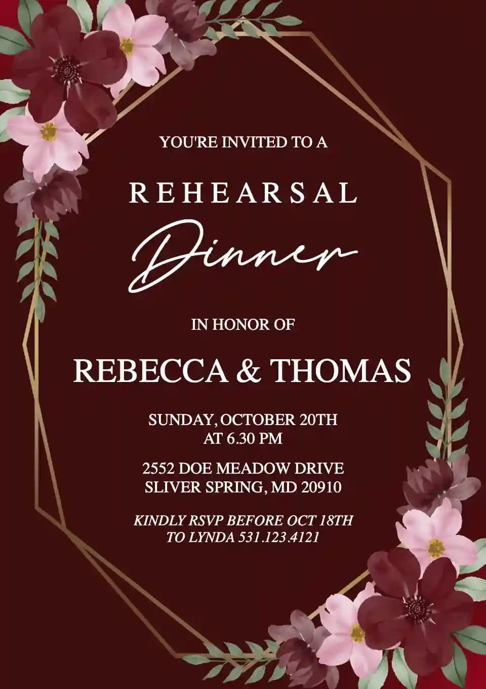 Rehearsal Dinner Invitations - Maroon Floral