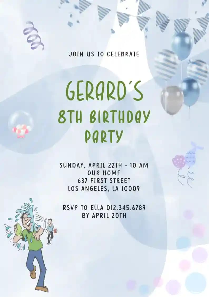 Kids Birthday Invitations - Water Balloon Fight
