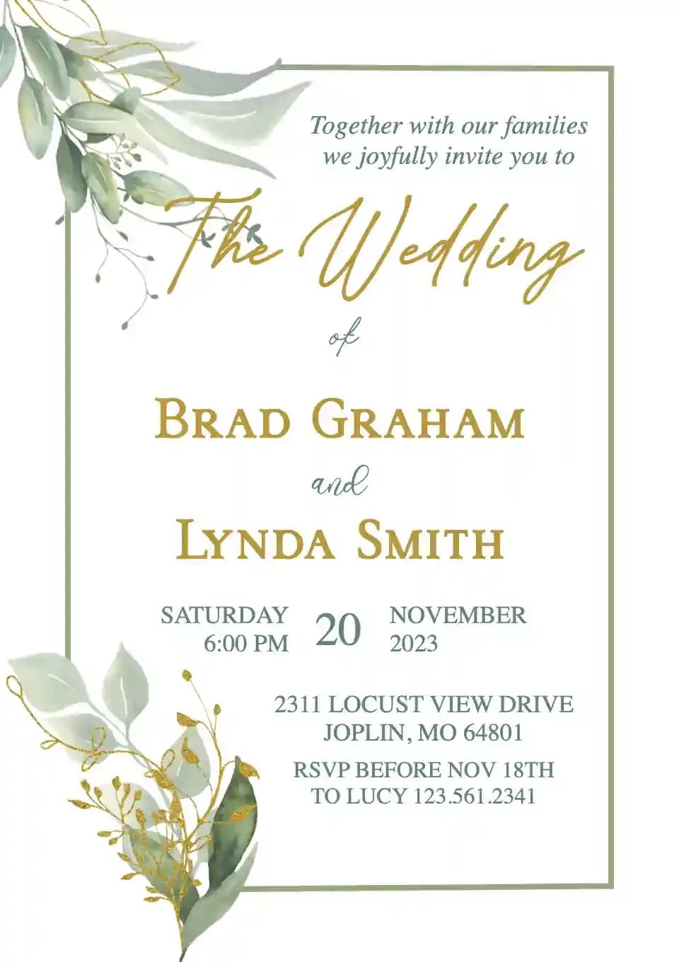Wedding Invitations - Greenery Wedding Invite