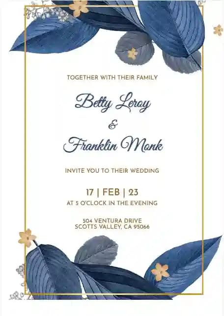 Wedding Invitations - Blue Leaves Wedding Invitation Theme