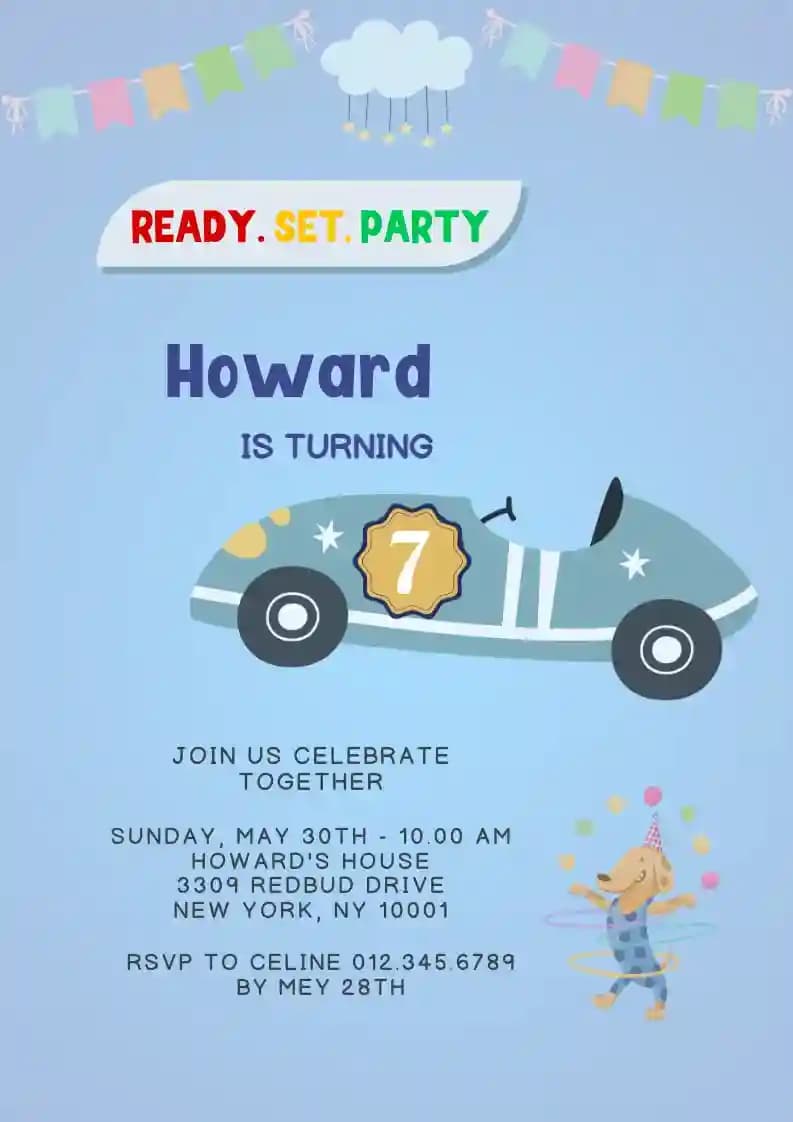 Invitations D'anniversaire Pour Enfants - Voiture De Course De Garçon