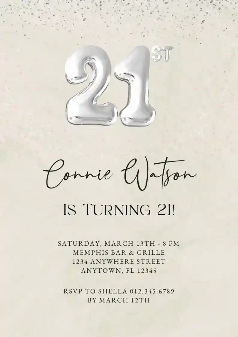 Adults Birthday Invitations - Silver Glitter Confetti