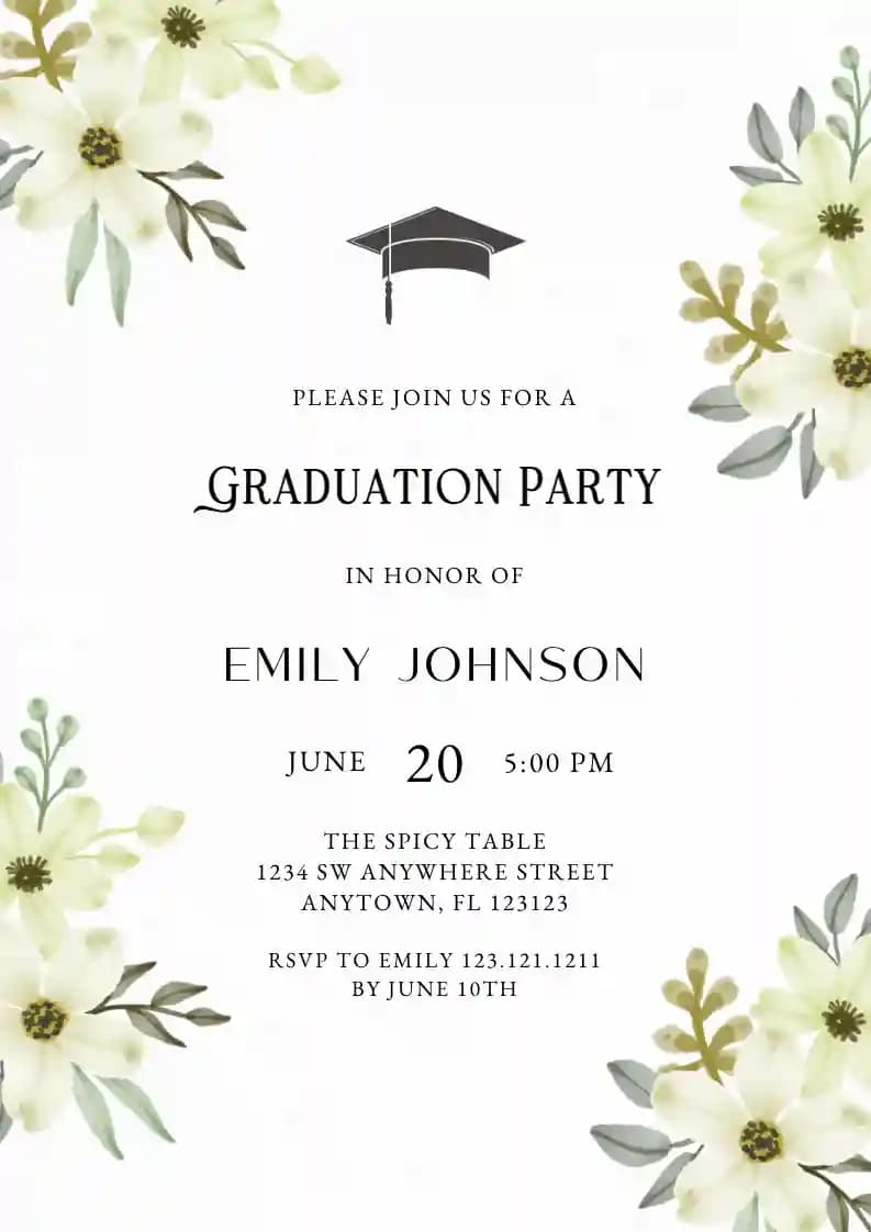 Graduation Party Invitations - Soft Yellow Flower