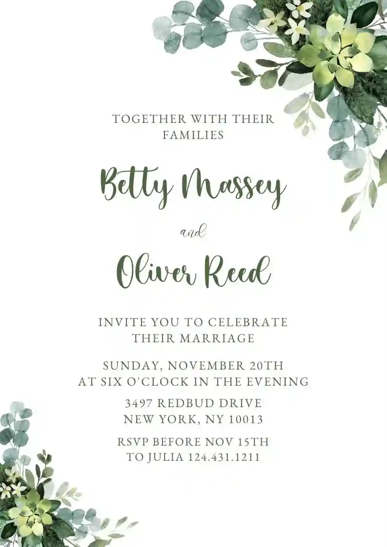 Wedding Invitations - Eucalyptus Leaf