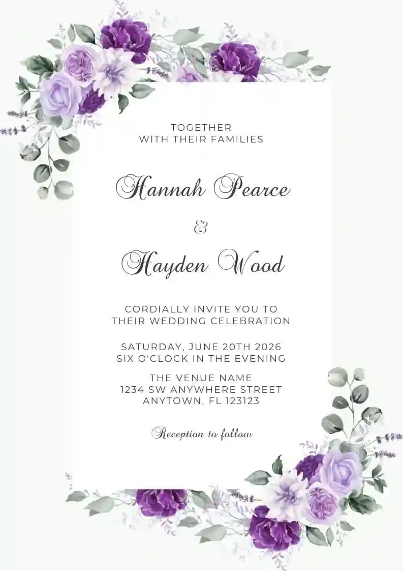 Invitaciones De Boda - Marco Floral Morado
