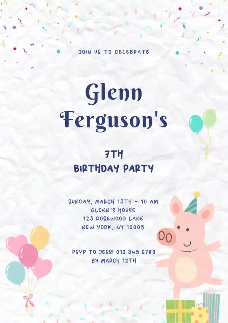 Kids Birthday Invitations - Piglets Bring Gifts