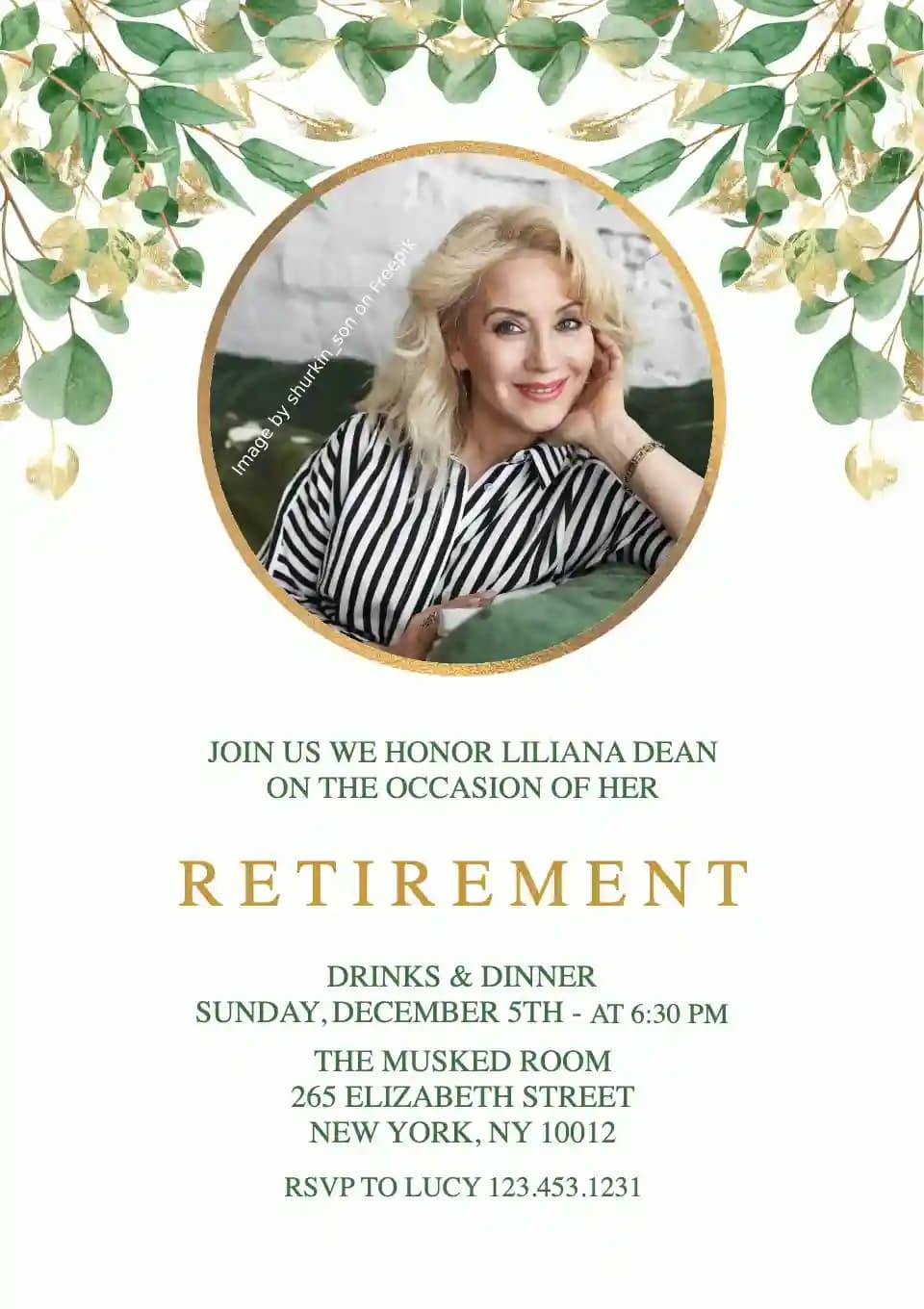 Retirement & Farewell Invitations - Gold Green Leaf
