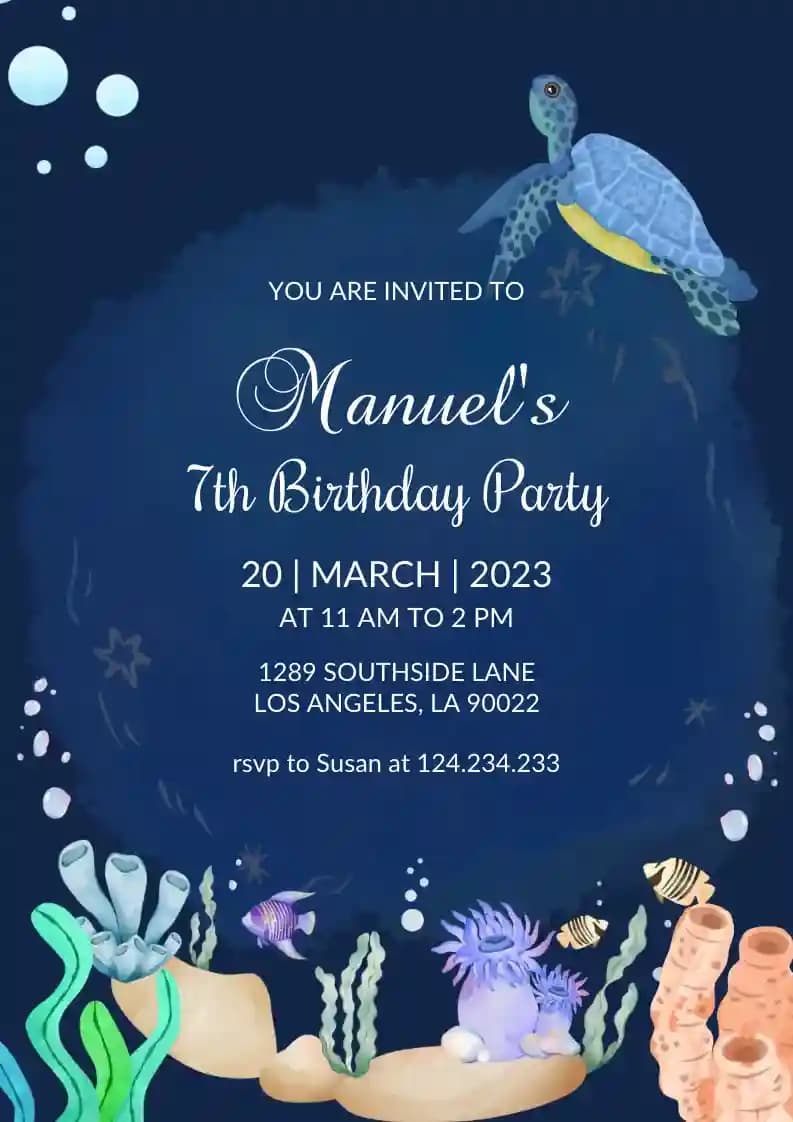 Inviti Di Compleanno Per Bambini - Tartaruga Di Mare