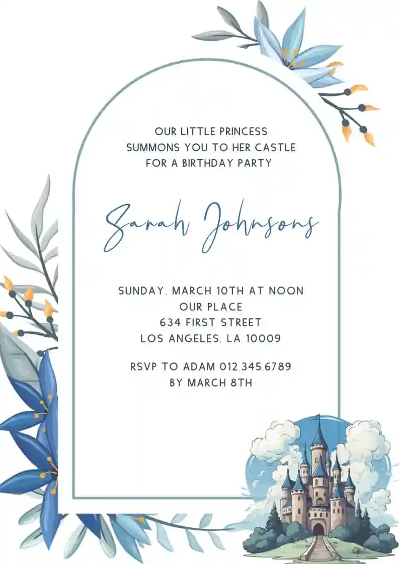 Kids Birthday Invitations - Blue Castle