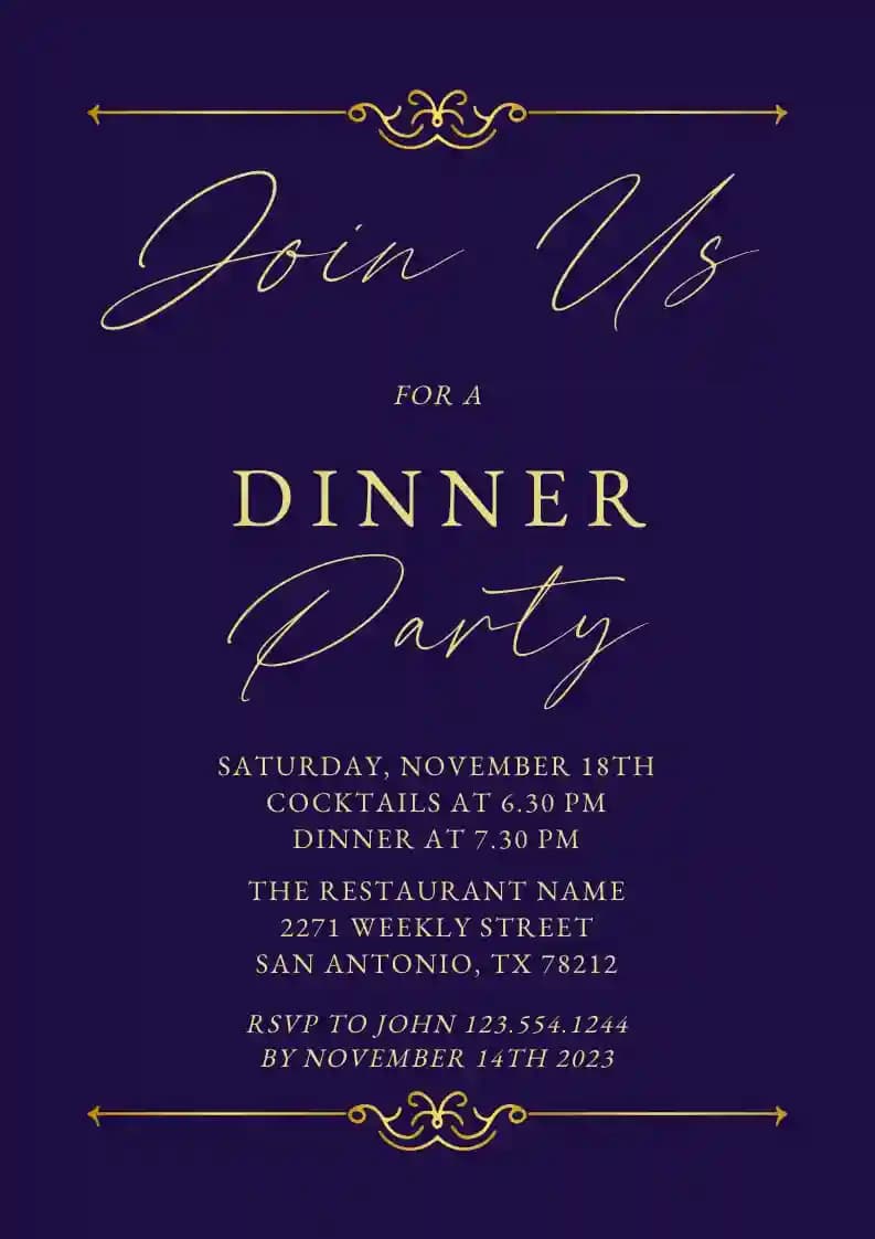 Dinner Party Invitations - Elegant Dinner Invite