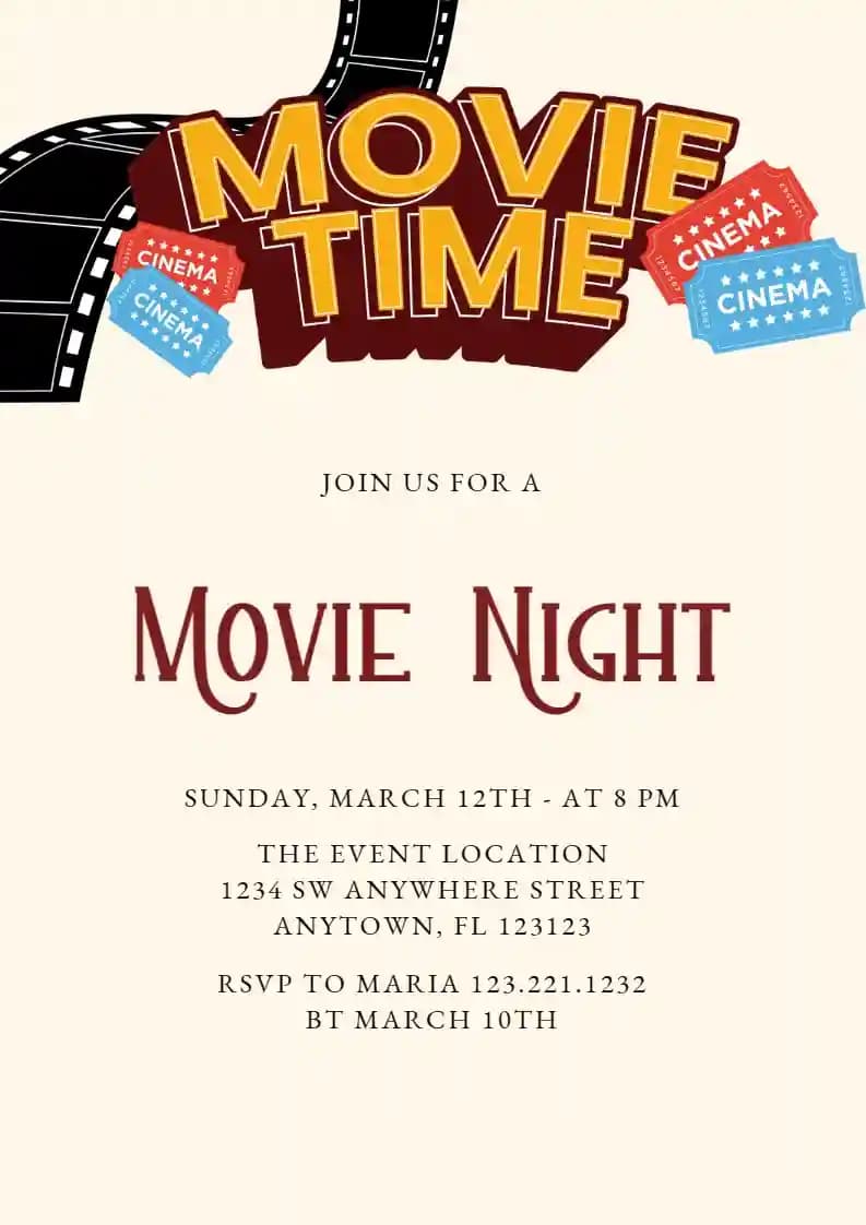 Dinner Party Invitations - Movie Time