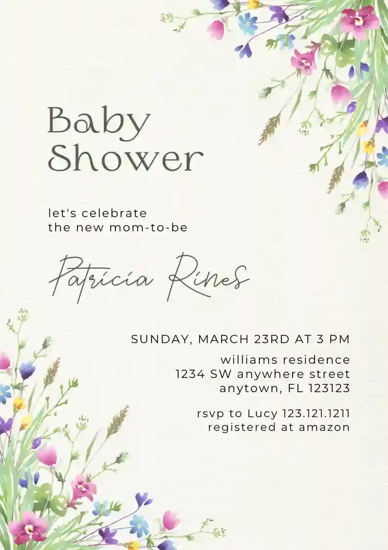 Baby Shower Invitations - Widlflower