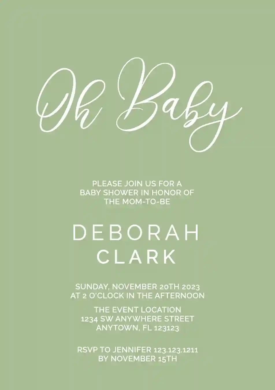 Baby Shower Invitations - Simple Sage Green