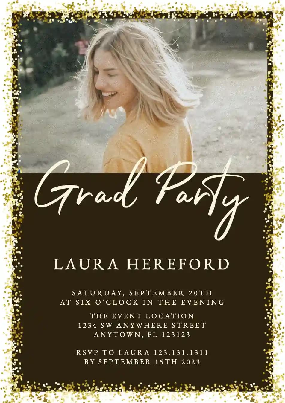 Graduation Party Invitations - Gold Glitter Confetti