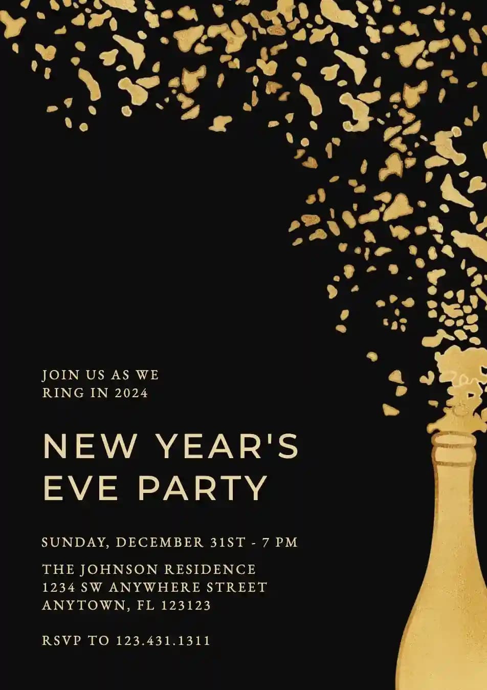 New Year's Eve Invitations - Popping Golden Bubbles