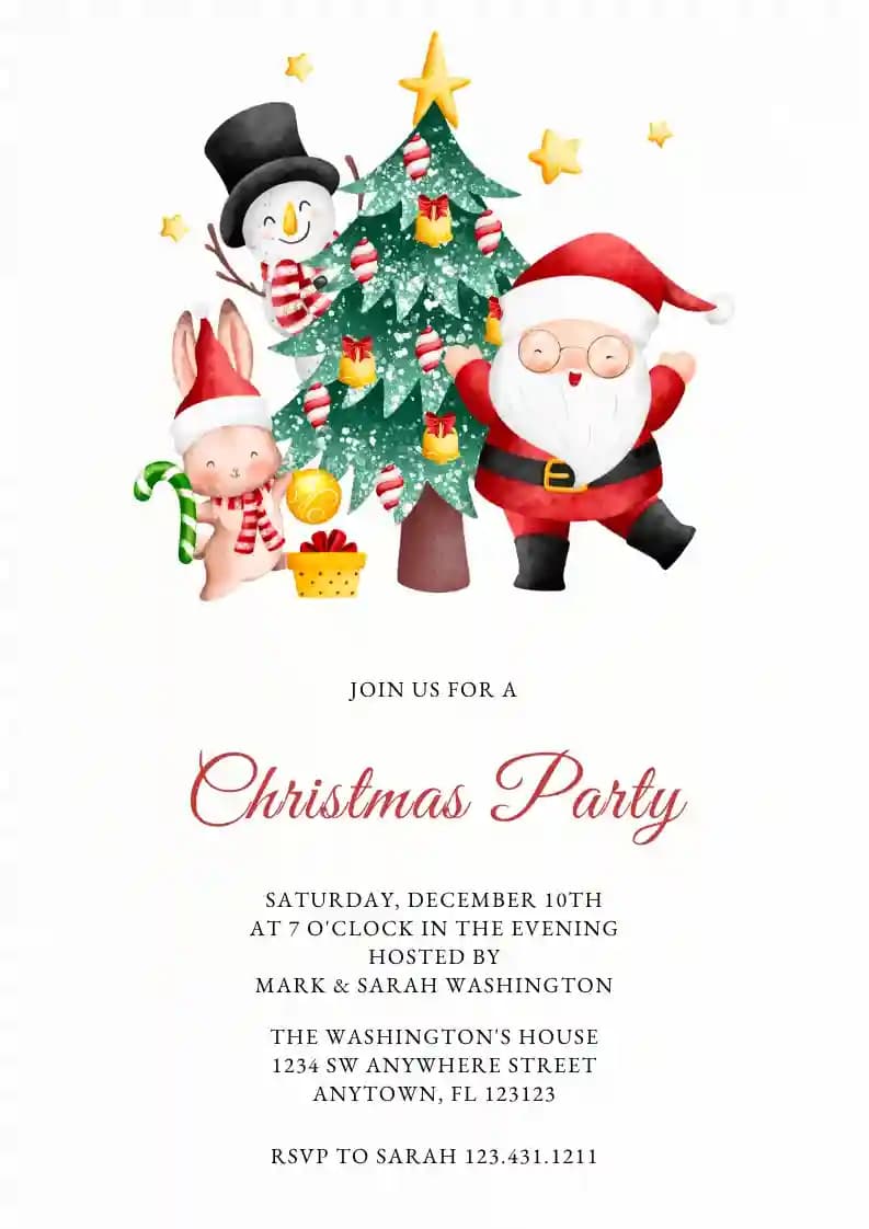 Julefrokost Invitationer - Julemanden Og Juletræ