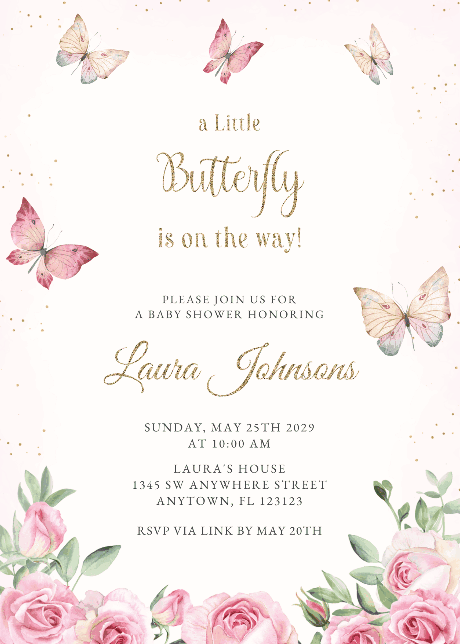 Baby Shower Invitationer - en lille sommerfugl